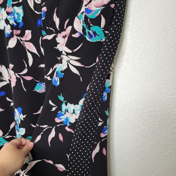 Lane Bryant 22/24 Floral Polka Dot Print Wide Leg Trouser Pants Black Plus Size - Picture 4 of 7